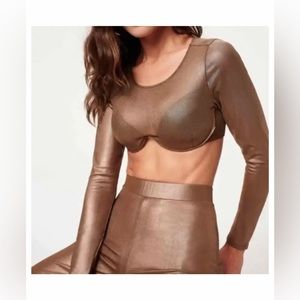 NWT Good American Mesh Foil Underwire Crop Top Mocha Foil Size 3 long sleeve